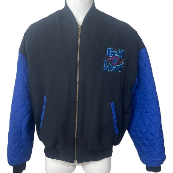 Swingster Vintage BudLight Black and Blue Zip Up Bomber Jacket
